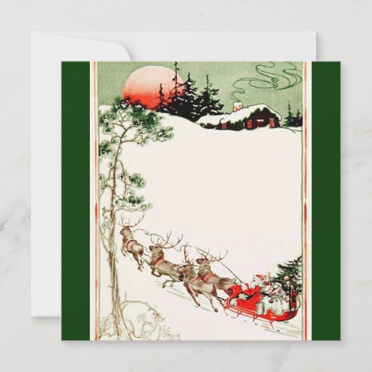 Vintager SanktSleigh und -ren im Schnee Einladung (Vorderseite)