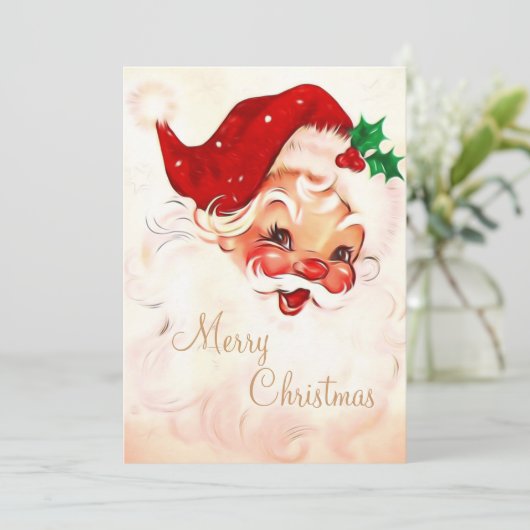 Vintager Santa 4 Einladung (Stehend Vorderseite)