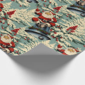 Vintager Santa and Bell Light Blue Geschenkpapier (Ecke)
