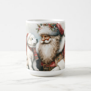 Vintager Santa and Great Pyrenäen Welpe Kaffeetasse