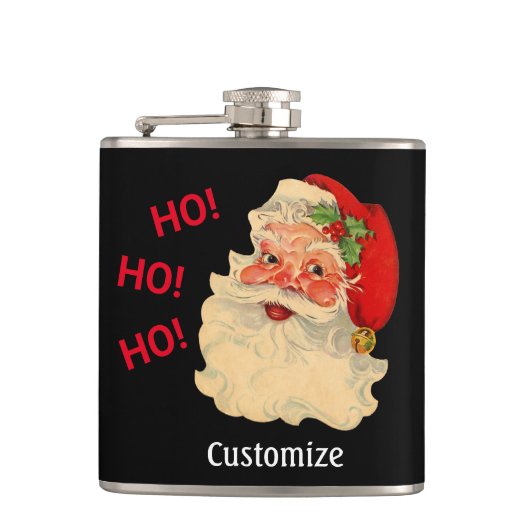 Vintager Santa Claus gegenüber Vinyl Wrapped Flask Flachmann (Vorderseite)