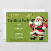 Vintager Santa Claus Green Secret Santa Party Einladung (Vorderseite)