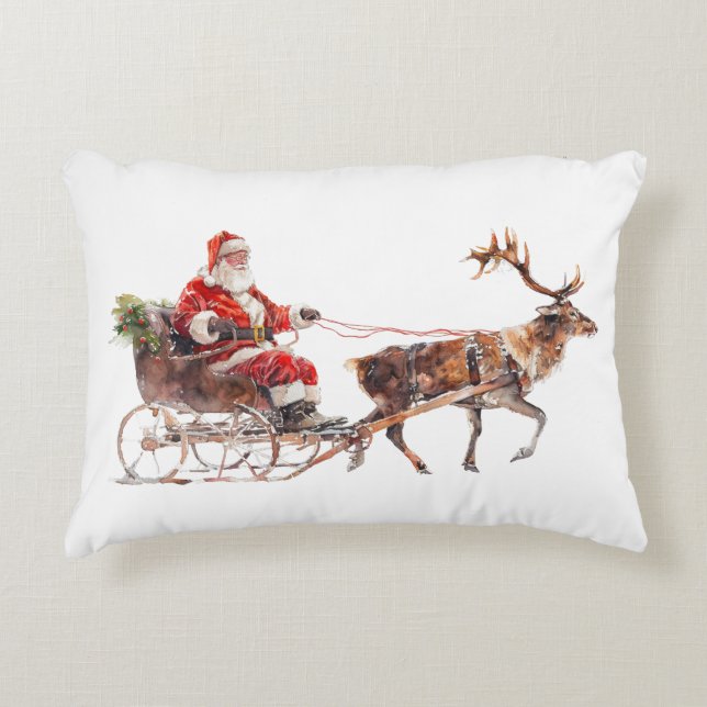 Vintager Santa-Claus im Schnee Dekokissen (Vorderseite)
