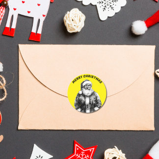 Vintager Santa Claus Neon Yellow Runder Aufkleber