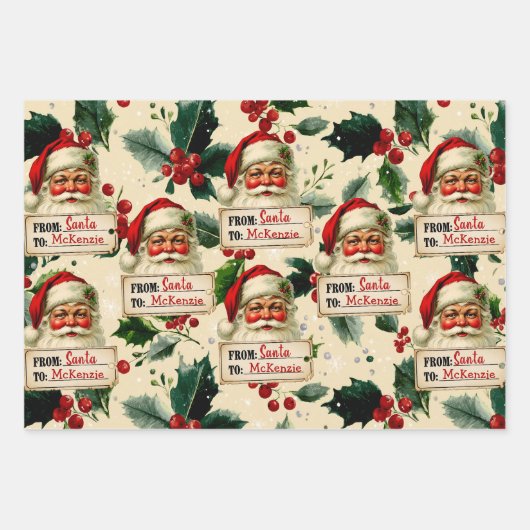 Vintager Santa Claus Pesonalized Geschenkpapier Set (Vorderseite 3)