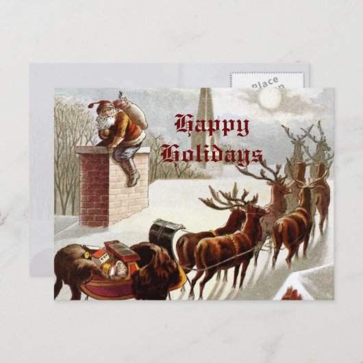 Vintager Santa Claus Reindeer Sleigh Postkarte (Vorne/Hinten)