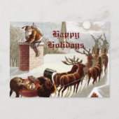 Vintager Santa Claus Reindeer Sleigh Postkarte (Vorderseite)