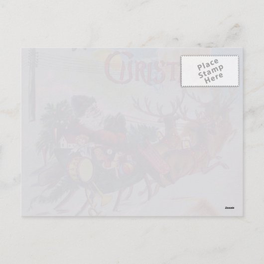 Vintager Santa Claus Reindeer Sleigh Postkarte (Rückseite)