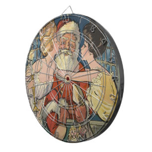 Vintager Santa, der Küsse unter Mistletoe bekommt Dartscheibe