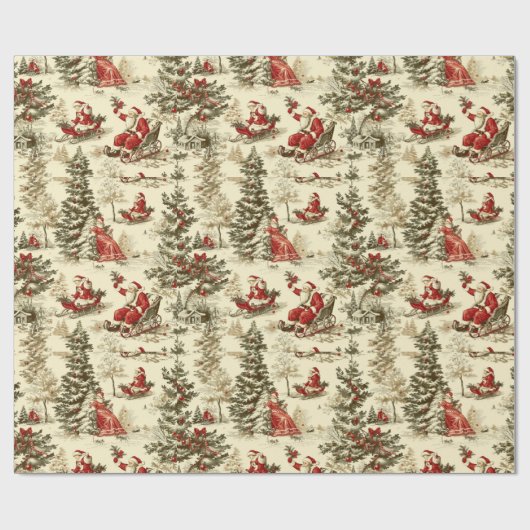 Vintager Santa Forest Geschenkpapier (Flach)