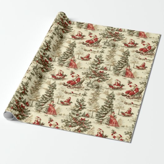 Vintager Santa Forest Geschenkpapier (Ungerollt)