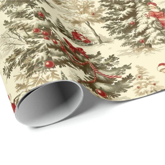 Vintager Santa Forest Geschenkpapier (Rolleneckpunkt)