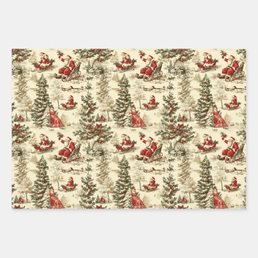 Vintager Santa Forest Geschenkpapier Set (Vorderseite)