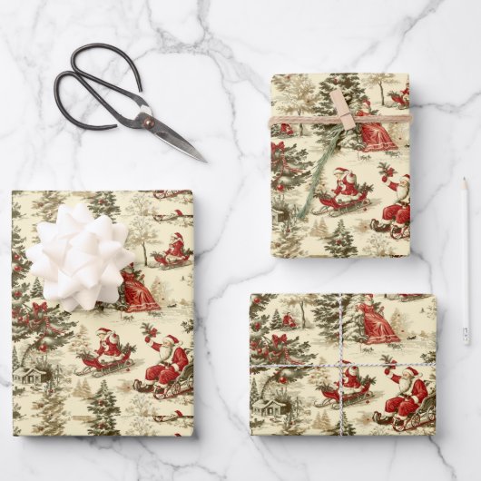 Vintager Santa Forest Geschenkpapier Set (Vorderseite)