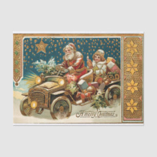 Vintager Santa in Roadster mit Gold Highlights Seidenpapier