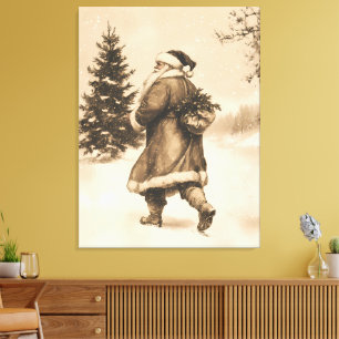 Vintager Santa in Snowy Forest Scene Leinwanddruck