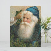 Vintager Santa mit Blue Cap Einladung (Stehend Vorderseite)