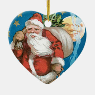 Vintager Santa mit Mond - Herz Keramik Ornament