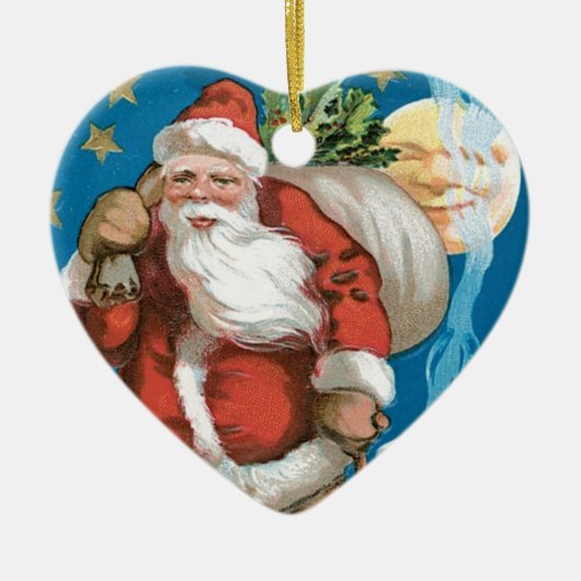 Vintager Santa mit Mond - Herz Keramik Ornament (Vorne)