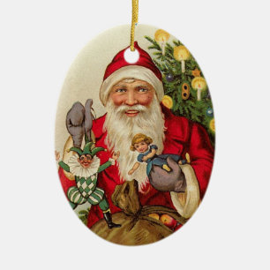 Vintager Santa mit Puppe und Joker Keramikornament