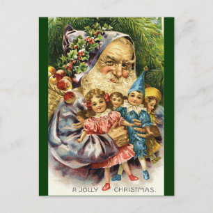 Vintager Santa mit Puppen Feiertagspostkarte
