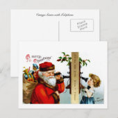 Vintager Santa mit Telefon Feiertagspostkarte (Vorne/Hinten)