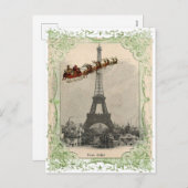 Vintager Santa over Paris Weihnachtskarte Feiertagspostkarte (Vorne/Hinten)