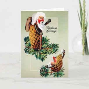 Vintager Santa Pinecone individualisierbare Urlaub Feiertagskarte