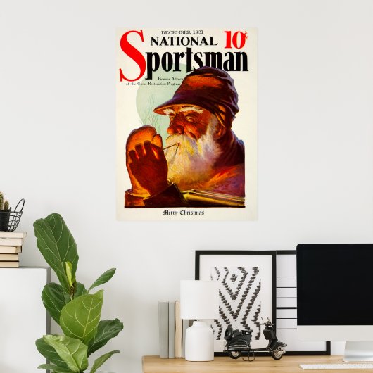 Vintager Santa Rauching Pipe Hunter Poster (Heimbüro)