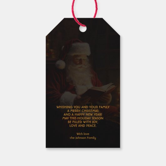 Vintager Santa Reading Geschenkanhänger (Rückseite)