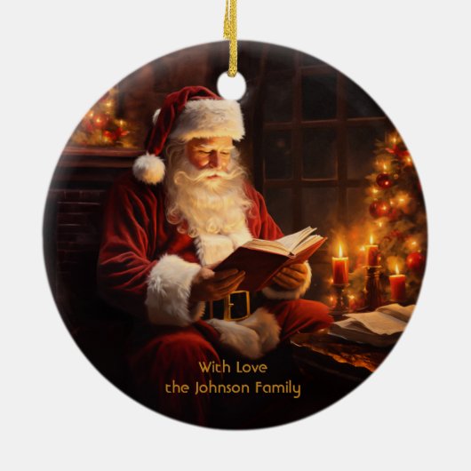 Vintager Santa Reading Keramik Ornament (Hinten)