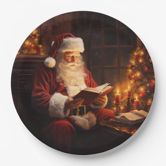 Vintager Santa Reading Pappteller (Vorderseite)