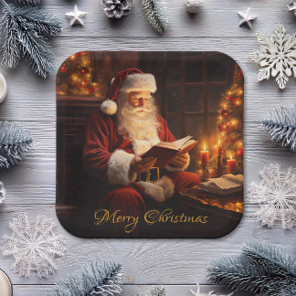 Vintager Santa Reading Pappteller