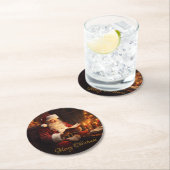 Vintager Santa Reading Runder Pappuntersetzer (Vor Ort)