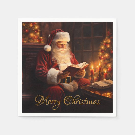 Vintager Santa Reading Serviette (Vorderseite)