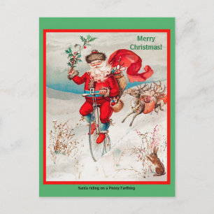 Vintager Santa Riding Penny Farthing Bicycle (Kopi Postkarte