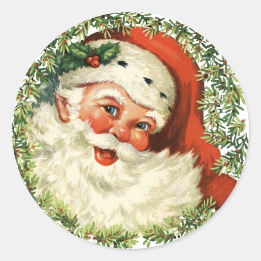 Vintager Santa Santa Santa Santa Santa Runder Aufkleber (Vorderseite)