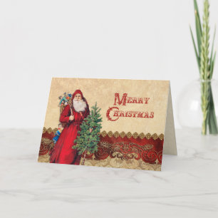 Vintager Santa und Baum Feiertagskarte