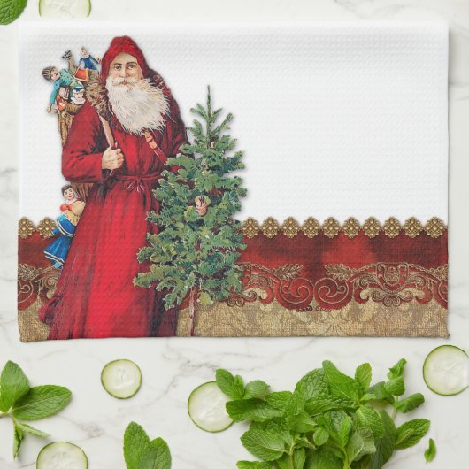 Vintager Santa und Baum Handtuch (Gefaltet)