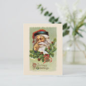 Vintager Santa und Evergreens Postkarte (Stehend Vorderseite)