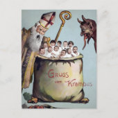 Vintager Santa und Krampus mit Kinderpostkarte Postkarte (Vorderseite)