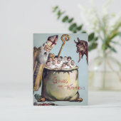 Vintager Santa und Krampus mit Kinderpostkarte Postkarte (Stehend Vorderseite)