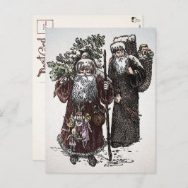 Vintager Santa und Pere Fouettard Postkarte
