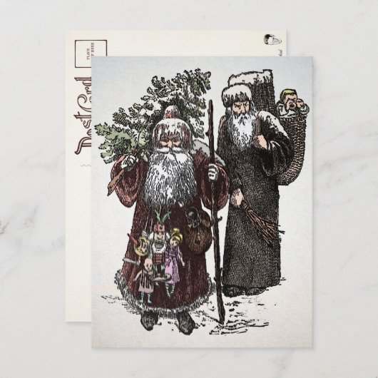 Vintager Santa und Pere Fouettard Postkarte (Vorne/Hinten)