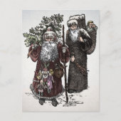 Vintager Santa und Pere Fouettard Postkarte (Vorderseite)