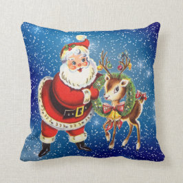 Vintager Santa- und Rentierwurfkissen Kissen