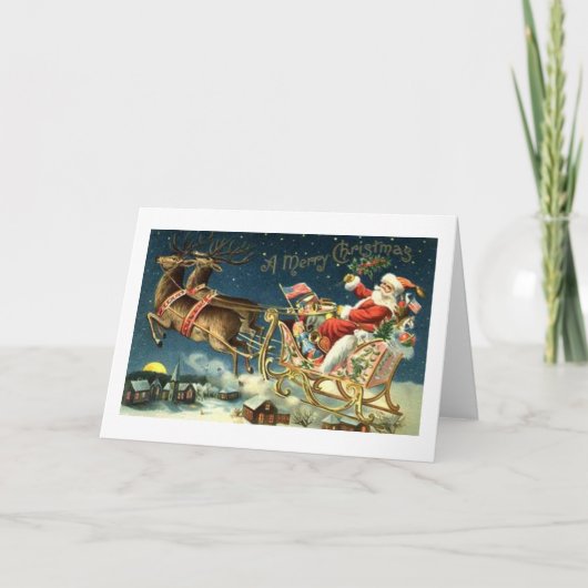 Vintager Santa und Sleigh Feiertagskarte (Vorderseite)