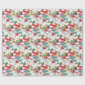 Vintager Santa und Sleigh Geschenkpapier (Flach)