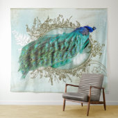 Vintager schäbiger Vogel des Pfautürkises Wandteppich (Beispiel (Horizontal))