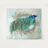 Vintager schäbiger Vogel des Pfautürkises Wandteppich (Vorderseite (Horizontal))